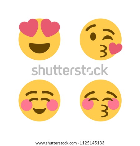 Smiling Face with Heart-Eyes, Blowing a Kiss, Smiling Face, Kissing Face with Closed Eyes. Vector illustration love, heart smiling emojis, emoticons icons, symbols, faces set, group.