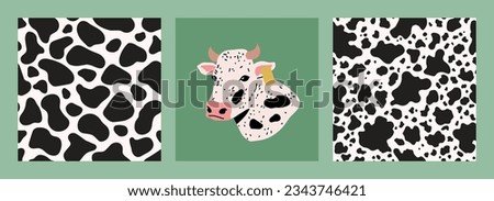 Cow print seamless pattern. Cow illustration and black and white animal print designs.