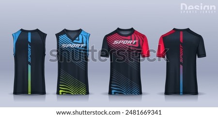 t-shirt sport design template, Soccer jersey mockup for football club, Running singlet,basketball Tank top.