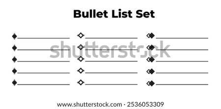 Bullet list set of vector, simple design in three style.