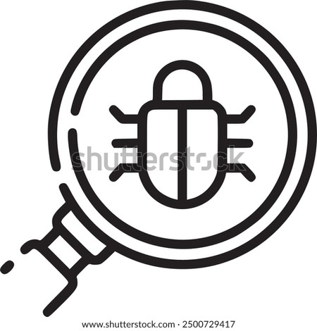 Magnifying glass with a bug, representing search or debugging.  Magnifying glass with bug icon, ideal for search and software debugging. EPS