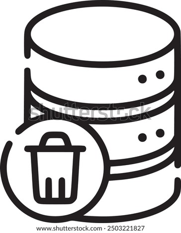 Database with a trash bin, representing data deletion or cleanup.  Database icon with a trash bin, representing data deletion, cleanup, and database management.