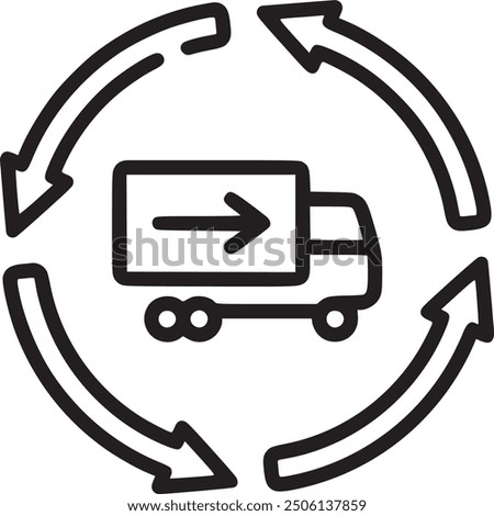 Recycling trucks represent eco-friendly transportation or sustainable logistics. The recycling truck icon represents eco-friendly transportation, sustainable logistics, and recycling services. EPS