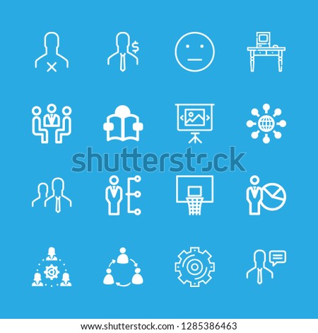 team icons set with person learning by reading, presentation and gear vector set