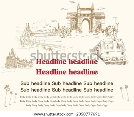 Mumbai city Line art Background leaflet flyer