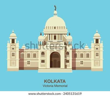 Kolkata Victoria Memorial Building Vector Illustration. 