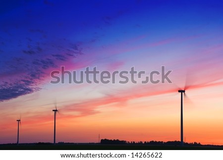 Wind turbines at dusk