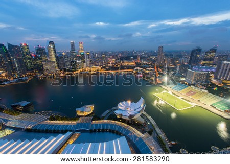 SINGAPORE - May 23, 2015: Singapore river and downtown at night