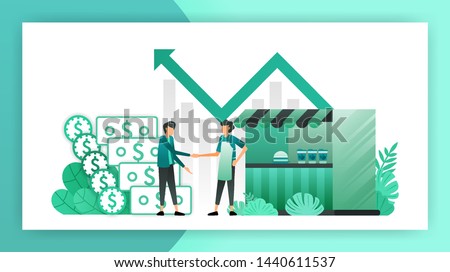 small business loans. roadside shop that get loans from bank without collateral. borrow debt to develop business and help entrepreneurs and owners. vector illustration concept for landing page website