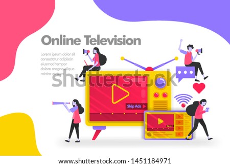 Subscribe online streaming television video Illustration Concept. Modern flat design concept for Landing page website, mobile apps ui, banner poster, flyer brochure, web print document. Vector EPS 10