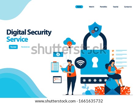 landing page template of digital security service to protect access and use of digital facilities. multiple security with a password. illustration for ui ux, website, web, mobile apps, flyer, brochure