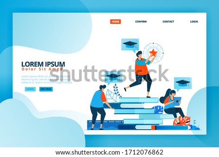 Cartoon illustrations for educational and learning scholarship programs. Online study for students. Improve quality and performance. Vector design for landing page, web, mobile apps, banner, poster