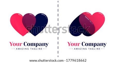 The two love logos which overlap with gradation and transparency. Templates can be used for corporate, dating apps, business wedding events, poster, brochure, invitation, card, website, banner