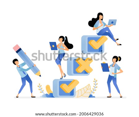 Surveys and quizzes for business. Research in strategic planning design. Vector illustration concept can be use for landing page, template, ui ux, web, mobile app, poster, banner, website, flyer, ads