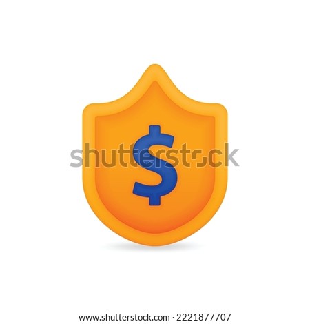Protection icon on finance and savings. Icon Security and secure with money shield. Can be used for banking, financial, purchase, bill, taxation, payment, sell, buy, trade, transaction, debt, loan