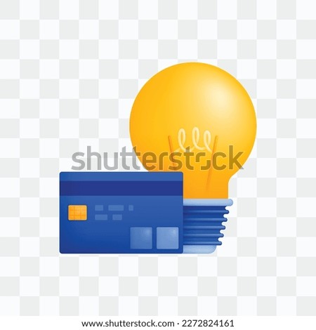 3d icon realistic render style of light bulb or light bulb with credit card, metaphor of ideas in finance or banking to pay off debts and loans. Can be used for websites, apps, ads, posters, banners