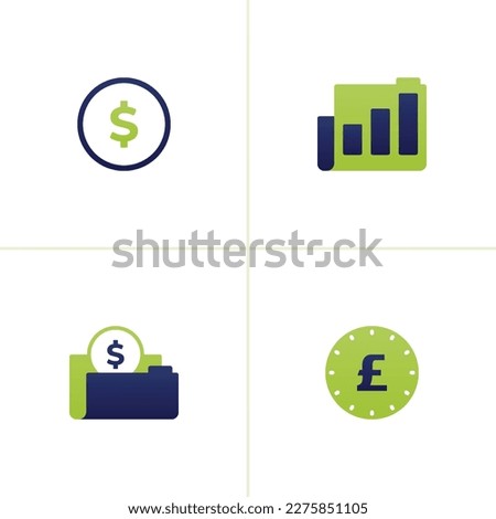 Icon vector of dollar money coins, financial folder with bar chart, money information stored in folder, pound coins. can be used for company websites, poster, ads, startup banners, mobile apps