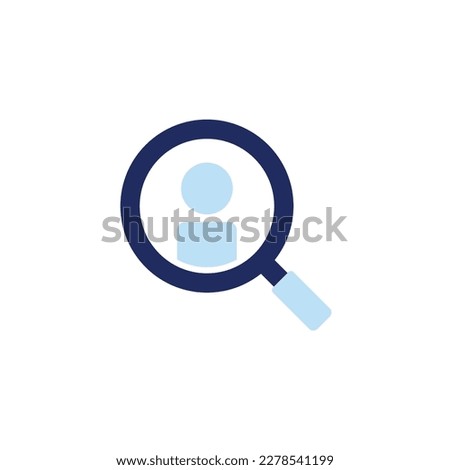 vector icon concept of magnifying glass with user profile to search for candidates on job vacancies. Can be used for human resources, company, business. Can be applied to web, website, poster, apps