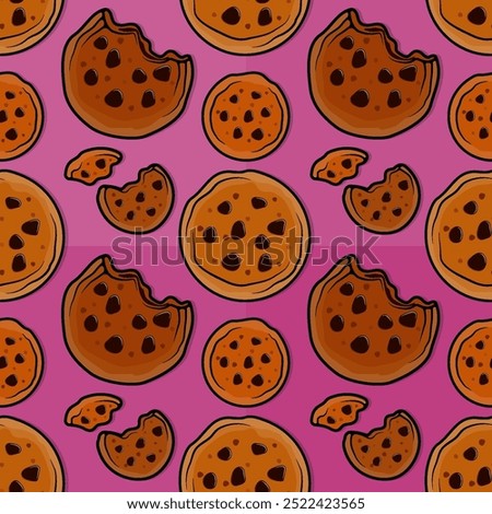 Whimsical Line Cartoon Pattern Illustration of Cookies with Delicious Circle Chocochips Perfect for Baking and Dessert Enthusiast Designs