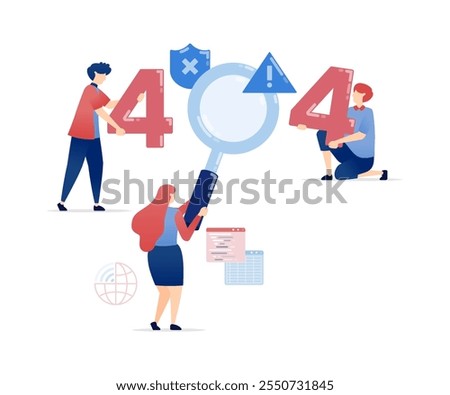 vector illustration of 404 Not Found Illustration with People Building 404 Text and Holding Magnifying Glasses to Inform Users That the Page They Are Looking for Is Not Found