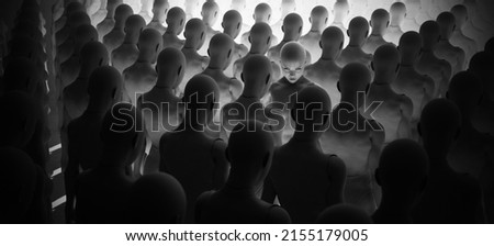 Angry Rebel Women Unique Leader Figure Individuality Dystopian Crowd of People 3d illustration render Foto stock © 