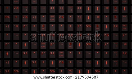 Random Keyboard Symbols Concept Illuminated Orange Keys on a Black Keyboard Grid Wall Prim Numbers 3d illustration render Imagine de stoc © 