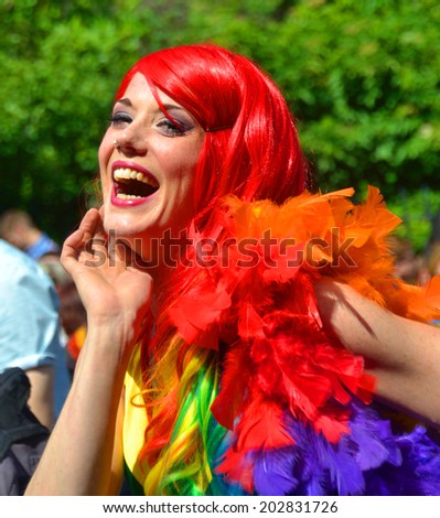 DUBLIN, IRELAND - JUNE 28: A participant at the Dublin Pride Parade on June 28, 2014 in Dublin, Ireland. The free street event was attended by over 40,000 people.