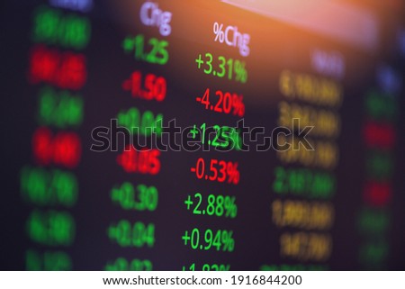 Stock exchange trading analysis investment financial on display crisis stock crash down and grow up gain and profits financial impact or forex graph Stock market digital graph chart business indicator