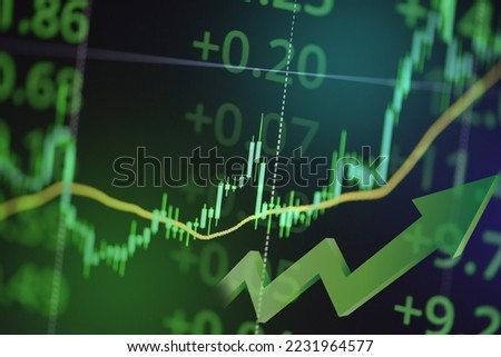 Similar – Image, Stock Photo Graph of price growth and indicators. Analysis of indicators on a virtual screen by a businessman in a suit. Growth of business indicators, high profit