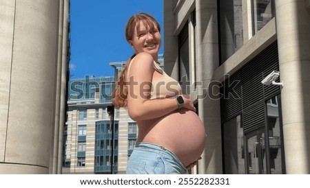 Similar – Image, Stock Photo Urban young pregnant woman