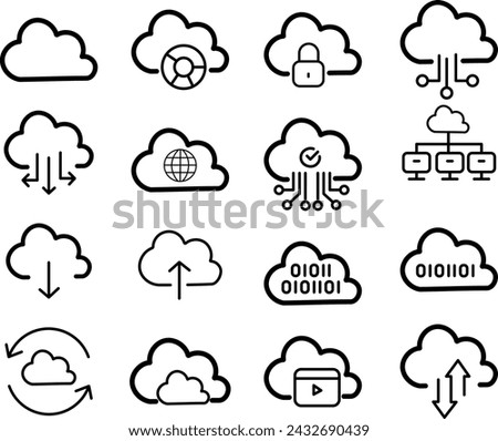 Technology and could icon Cloud Computing, Cloud computer and Cloud Hosting related line icons. Collection of Cloud Storage and Networking Vector icons.