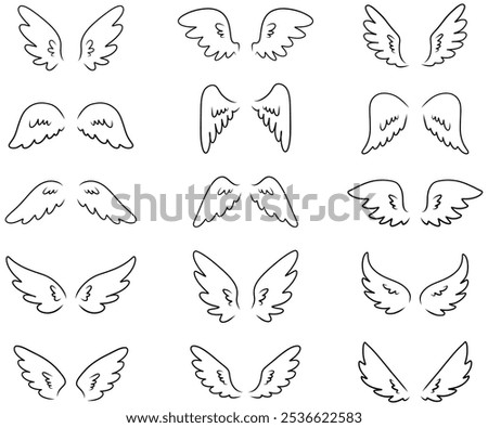 Hands drew wings icons set . wings  elements collection in different shape. Vector illustration