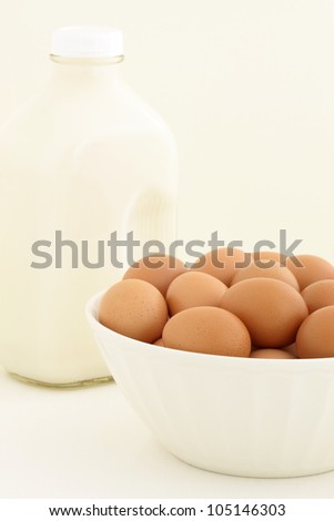 Milk and eggs fresh, basic baking ingredients