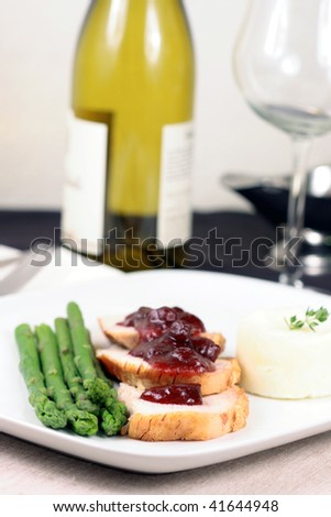 delicious gourmet thanks giving  or christmas dinner made with turkey and cranberry sauce