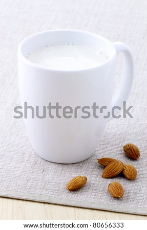 fresh and healthy cup of almond milk made with organic soybeans