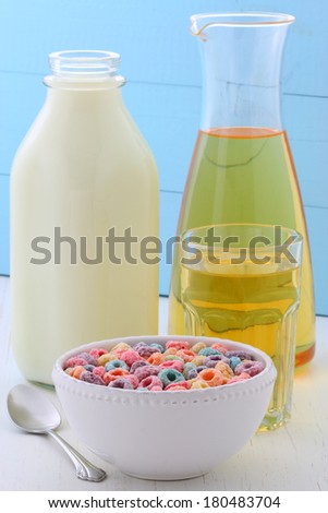 delicious and nutritious, cereal loops, with healthy organic apple juice