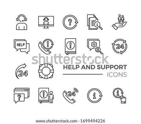 Simple Set of Help And Support Related Vector Line Icons. Contains such Icons as Handbook, Online Help, Tech Support and more.