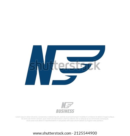 Capital letters N with fast wings illustration design element. Airplane wing logo template. Vector abstract material design, flat, line-art style