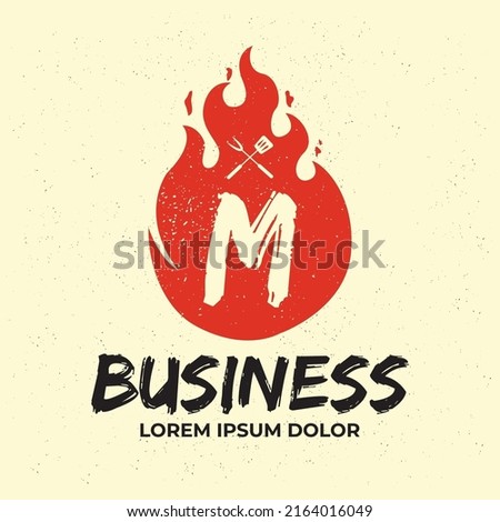 Barbecue logo illustration, BBQ logotype and fire concept in combination with spatula vintage style. Foto stock © 