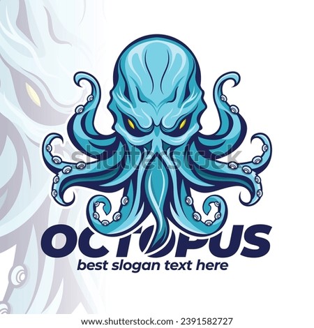 Octopus mascot design illustration template, Squid icon design, Kraken logo esport design mascot