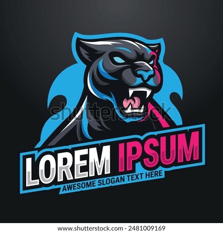 Panther head mascot esport logo gamer illustration, panther roar mascot vector dark background.