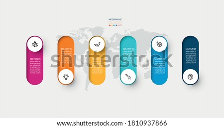 Vector Infographic 3d long circle label, infographic with number 6 options processes.