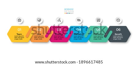 The new hexagonal design connects 6 stages in business, marketing and planning. infographic design.