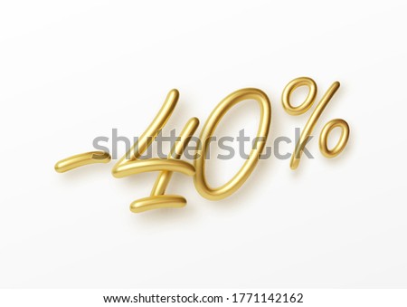 Realistic golden text 40 percent discount number. Vector illustration EPS10