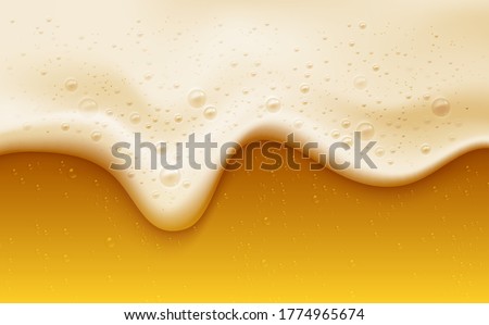 Realistic beer foam with bubbles. Beer glass with a cold drink. Background for bar design, oktoberfest flyers. Vector illustration EPS10