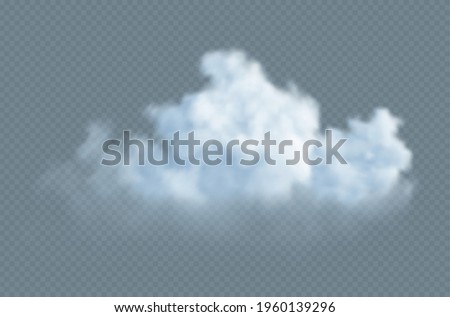 Realistic white fluffy cloud isolated on transparent background. Cloud sky background for your design. Vector illustration EPS10