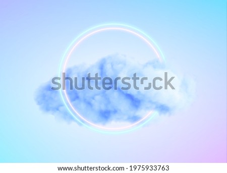 Glowing Neon Circle Shape in a Cloud of Fog. Modern trending 3d conceptual design background. Violet blue pink colors. Vector illustration EPS10