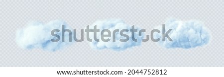Blue clouds isolated on a transparent background. 3D realistic set of clouds. Real transparent effect. Vector illustration EPS10