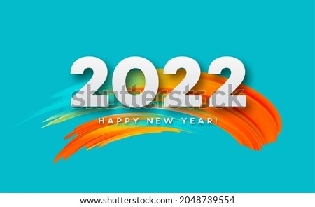 Calendar header 2022 number on colorful abstract color paint brush strokes background. Happy 2022 new year and Christmas colorful background. Vector illustration EPS10