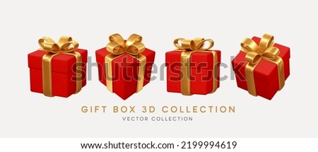 2023 3d Realistic Red Gift Boxes with Gold Ribbon Gift Bow Set. Christmas Decoration Vector illustration EPS10
